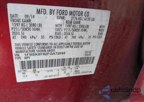 2015 Ford Explorer Limited z USA, uszkodzony, nr VIN 1FM5K8F82FGA72695